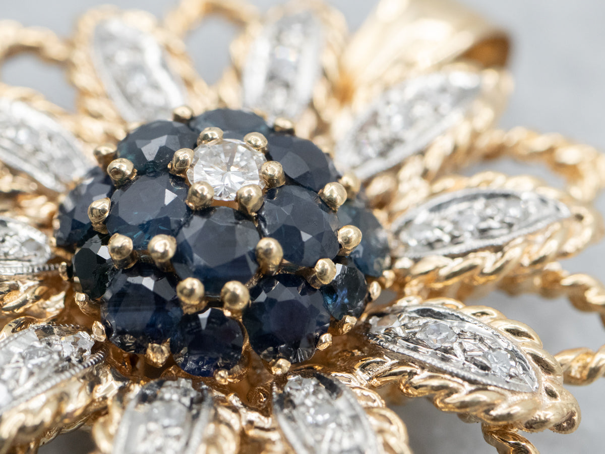 Bold Sunflower Sapphire and Diamond Cluster Pendant