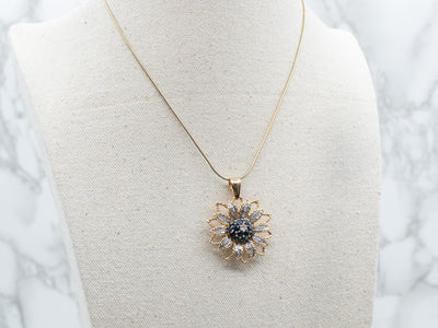 Sterling Silver 1/8 Carat T.W. Diamond Sunflower Pendant Necklace
