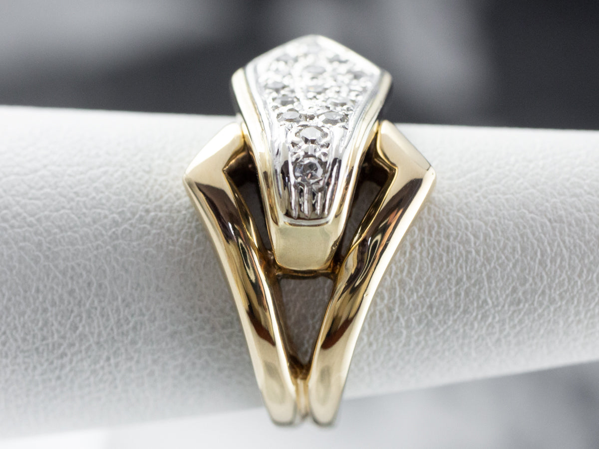 Two Tone Gold Diamond Buckle Ring