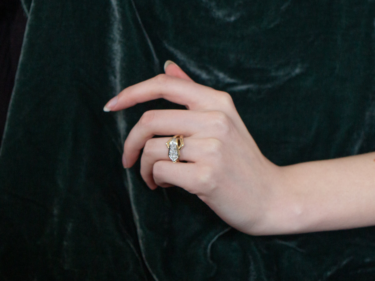 Two Tone Gold Diamond Buckle Ring