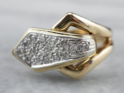 Two Tone Gold Diamond Buckle Ring