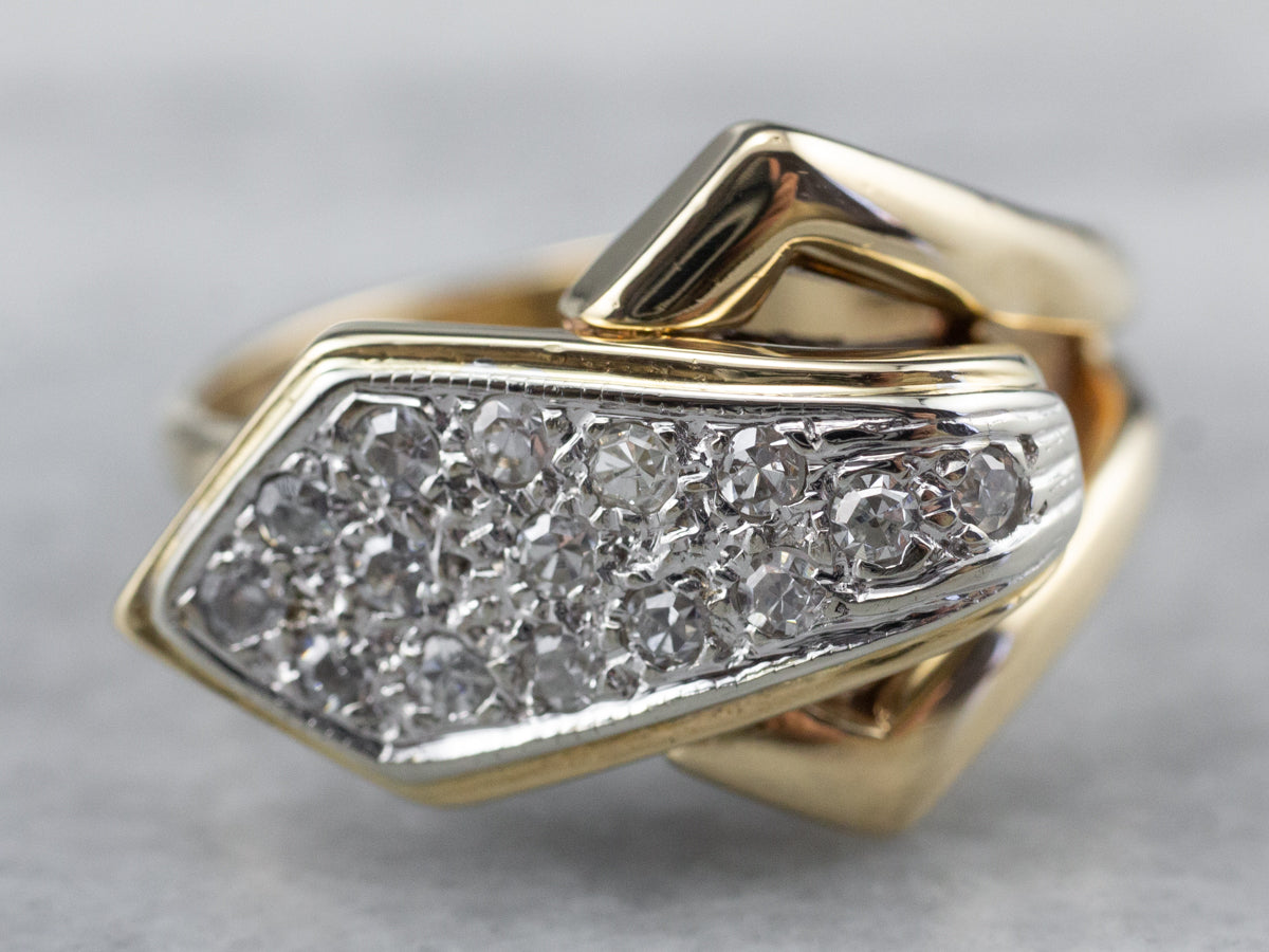 Two Tone Gold Diamond Buckle Ring