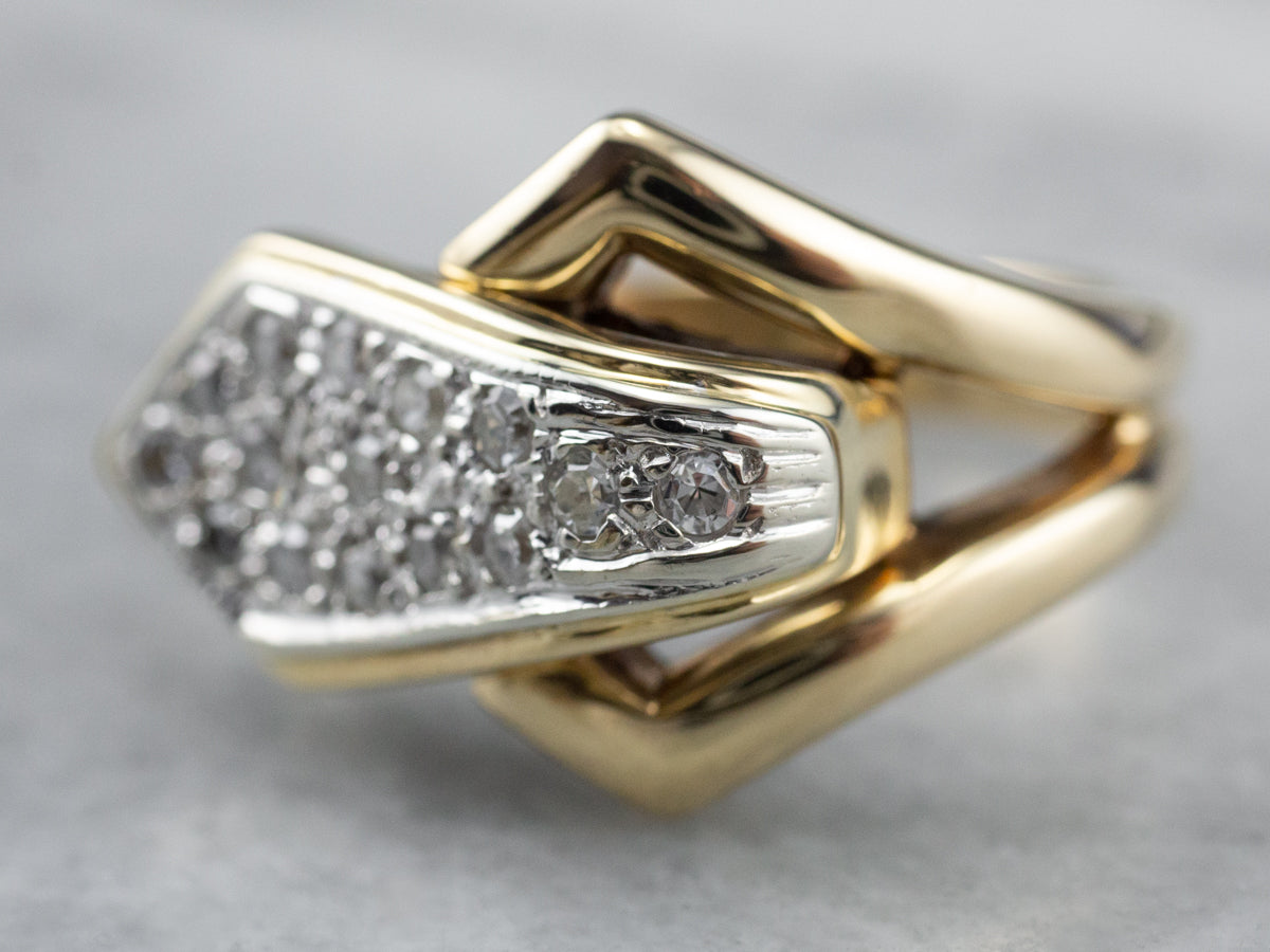 Two Tone Gold Diamond Buckle Ring