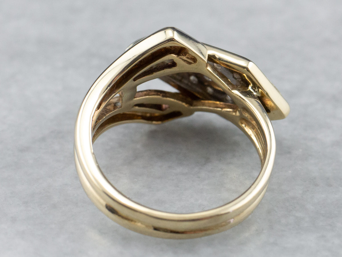Two Tone Gold Diamond Buckle Ring