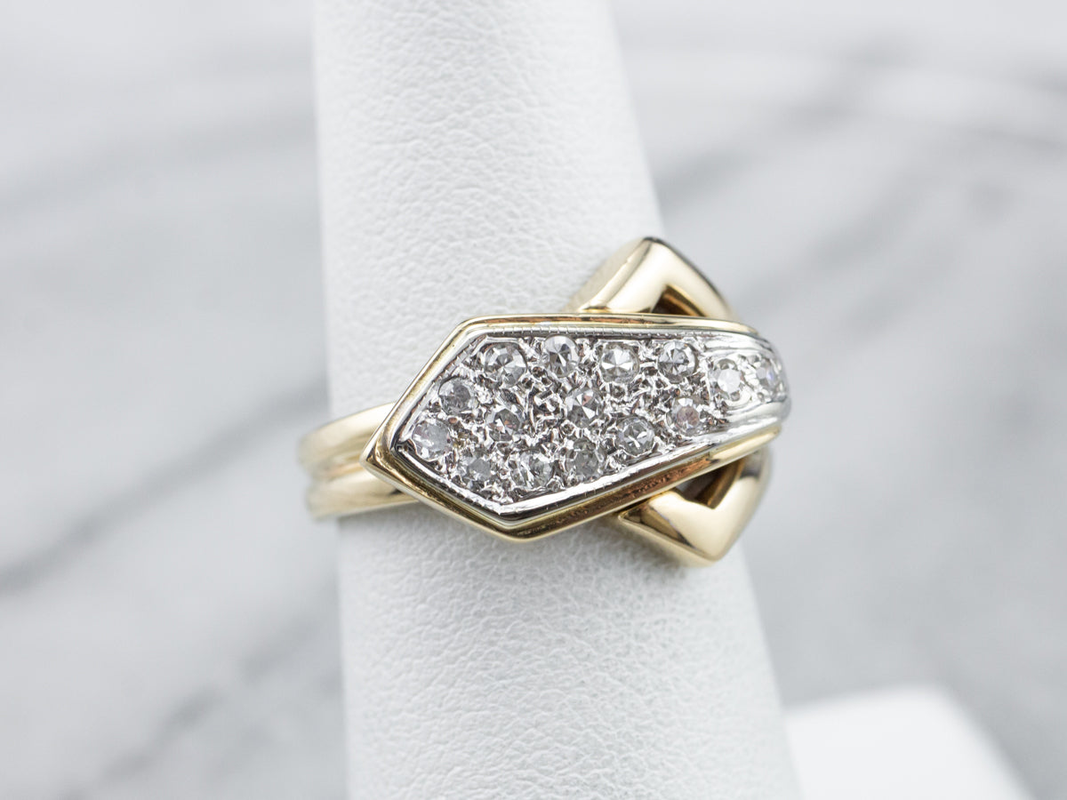 Two Tone Gold Diamond Buckle Ring