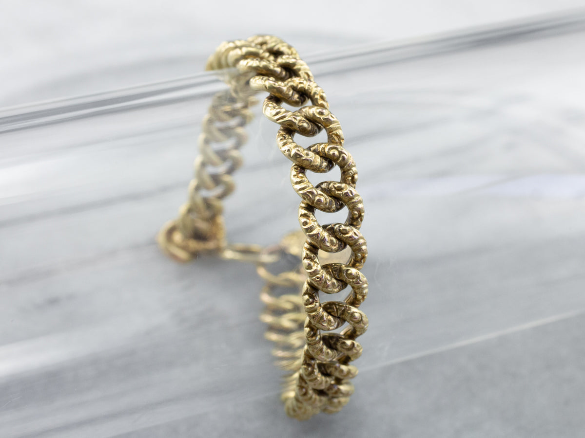 Victorian Chased Heart Lock Gold Chain Bracelet