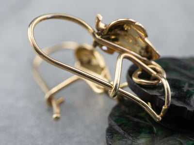 Botanical Carved Jade Gold Drop Earrings