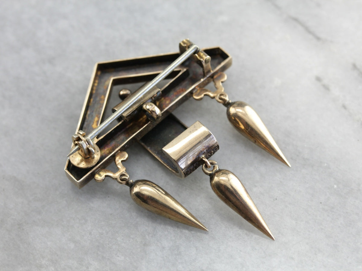 Broche de borla de oro rosa de esmalte negro victoriano