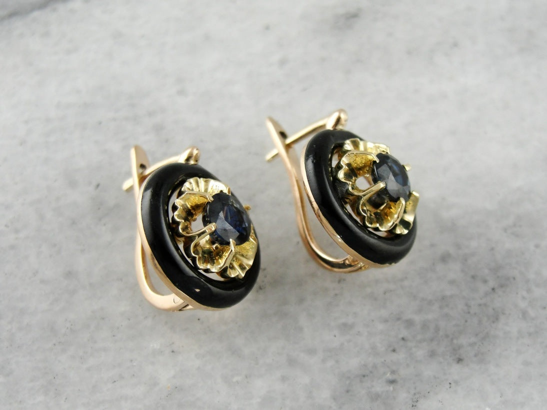 Floral Sapphire Gold Drop Earrings