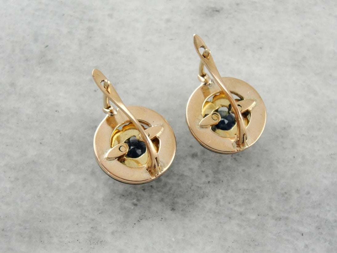 Floral Sapphire Gold Drop Earrings