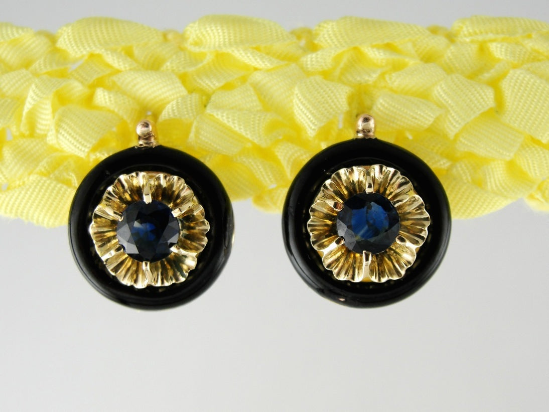 Floral Sapphire Gold Drop Earrings