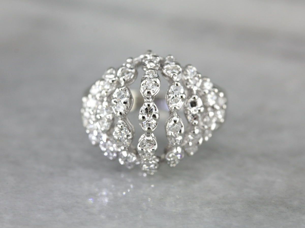 Diamond Dome Vintage White Gold Cocktail Ring