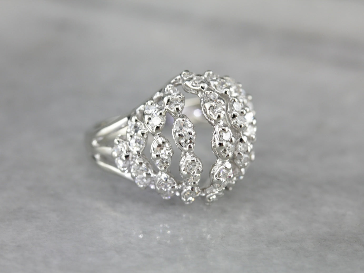 Diamond Dome Vintage White Gold Cocktail Ring