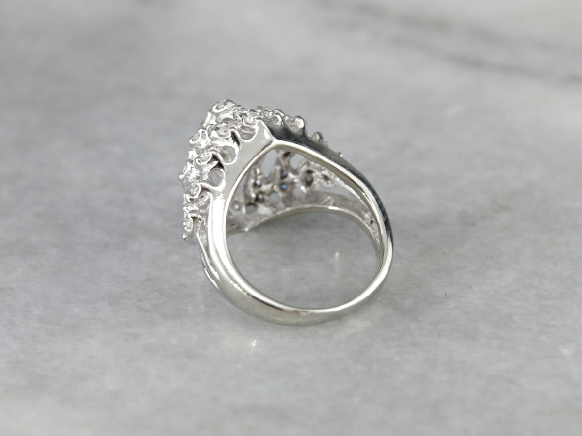Diamond Dome Vintage White Gold Cocktail Ring