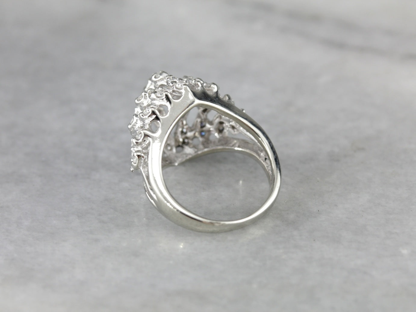 Diamond Dome Vintage White Gold Cocktail Ring