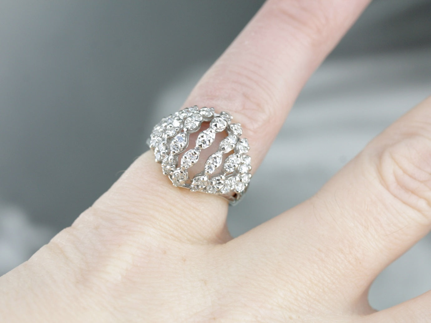 Diamond Dome Vintage White Gold Cocktail Ring