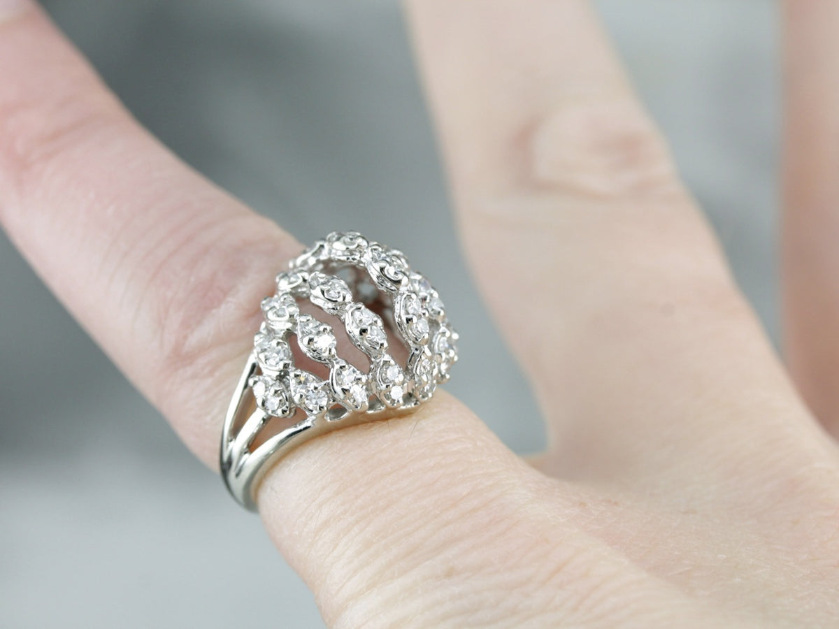 Diamond Dome Vintage White Gold Cocktail Ring