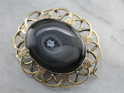 Antique Black Agate Victorian Brooch