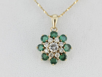 Floral Diamond Emerald Cluster Pendant