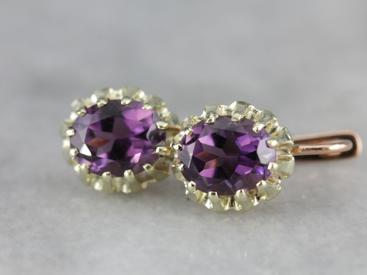 Amethyst Two Tone Gold Drop Earrings