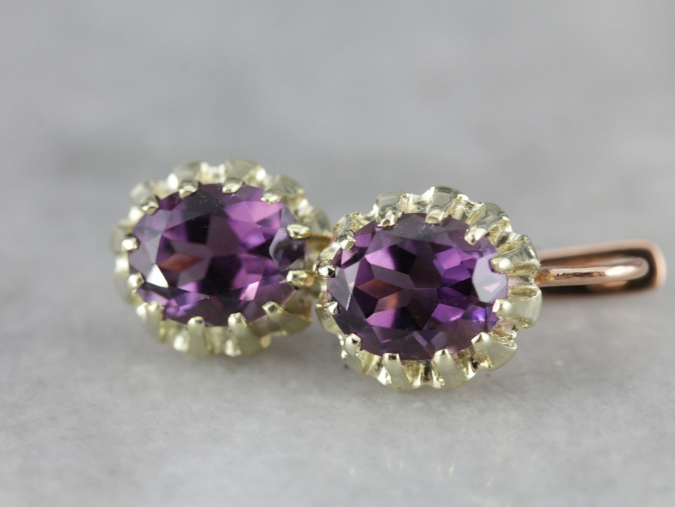 Amethyst Two Tone Gold Drop Earrings