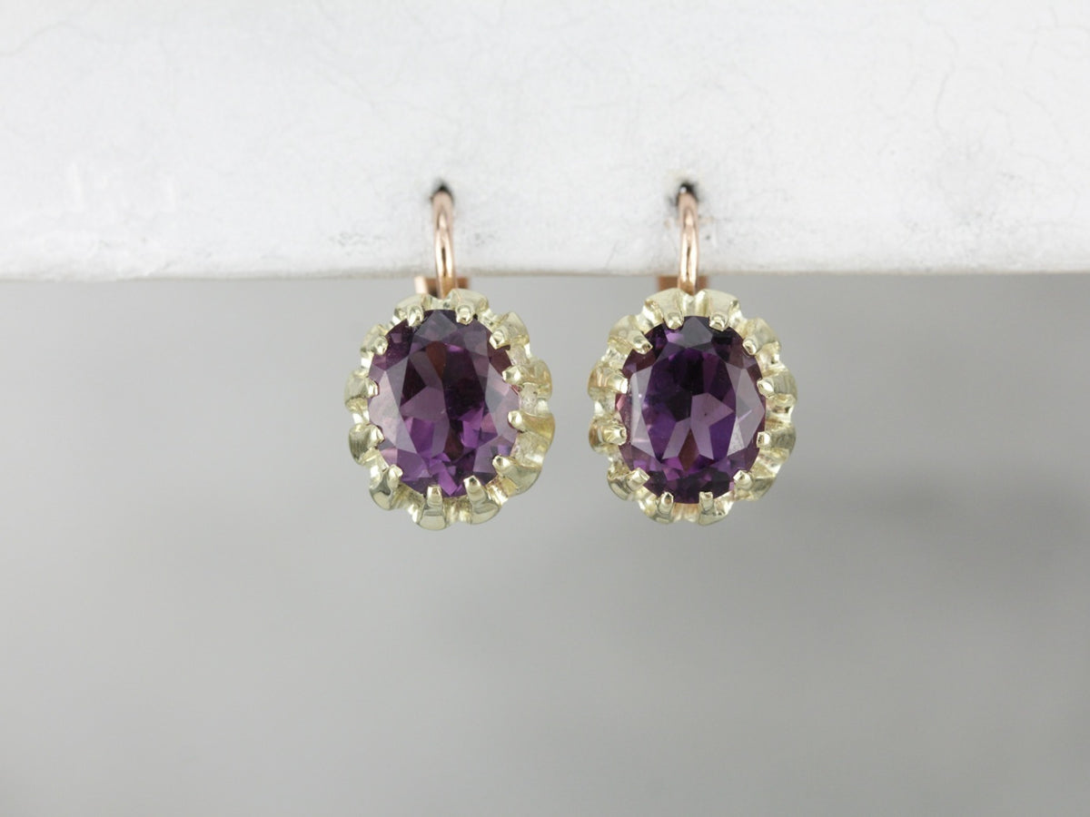 Amethyst Two Tone Gold Drop Earrings