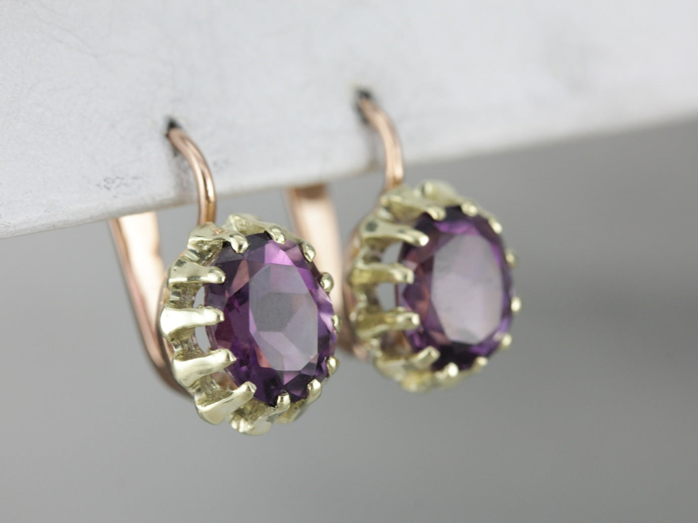 Amethyst Two Tone Gold Drop Earrings