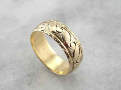 Rose Gold Band with Etched Wave Pattern