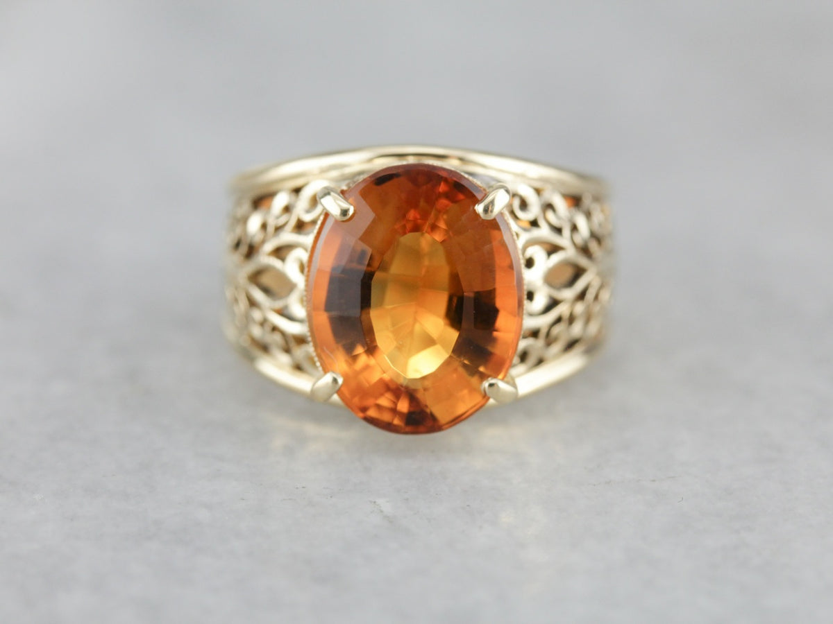 Fine Filigree Citrine Statement Ring