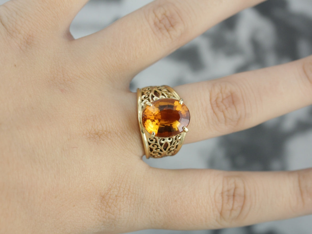 Fine Filigree Citrine Statement Ring