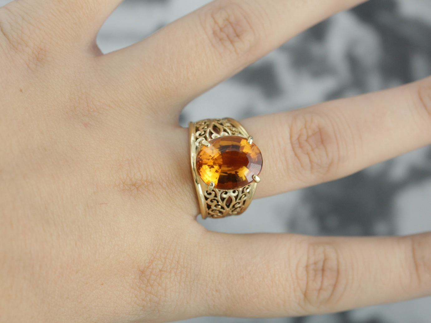 Fine Filigree Citrine Statement Ring