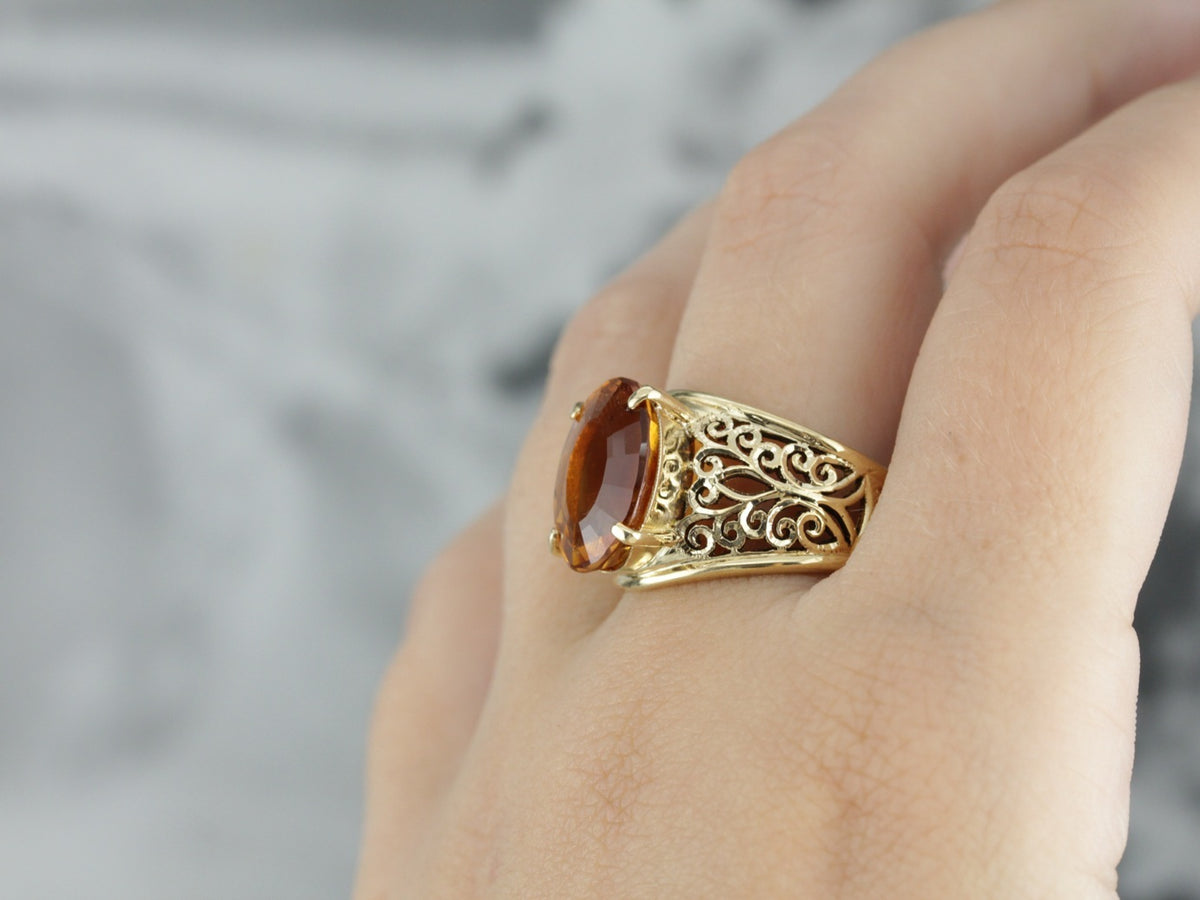 Fine Filigree Citrine Statement Ring
