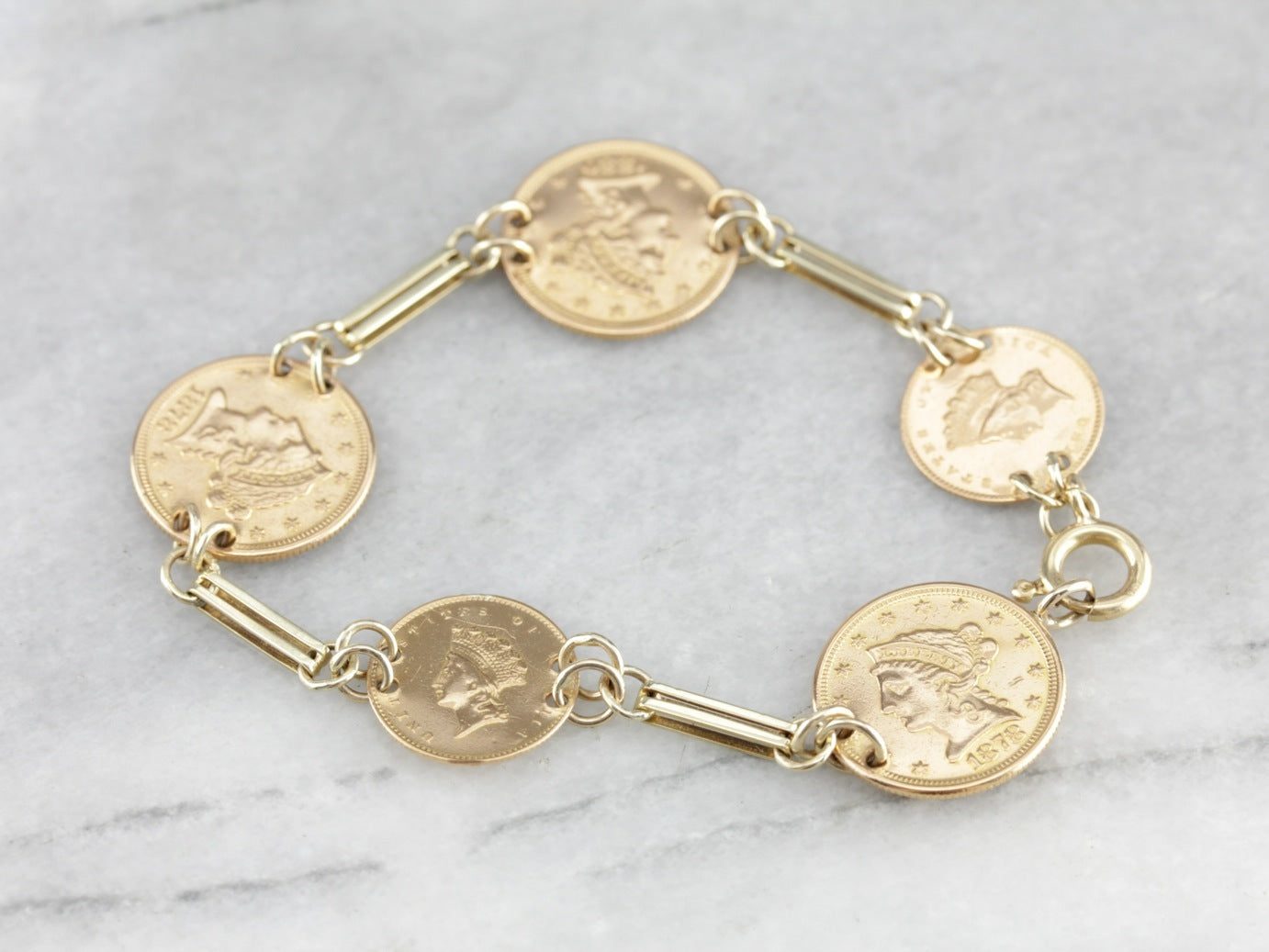 Signet Coin Gold Link Bracelet