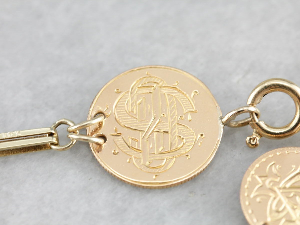 Signet Coin Gold Link Bracelet