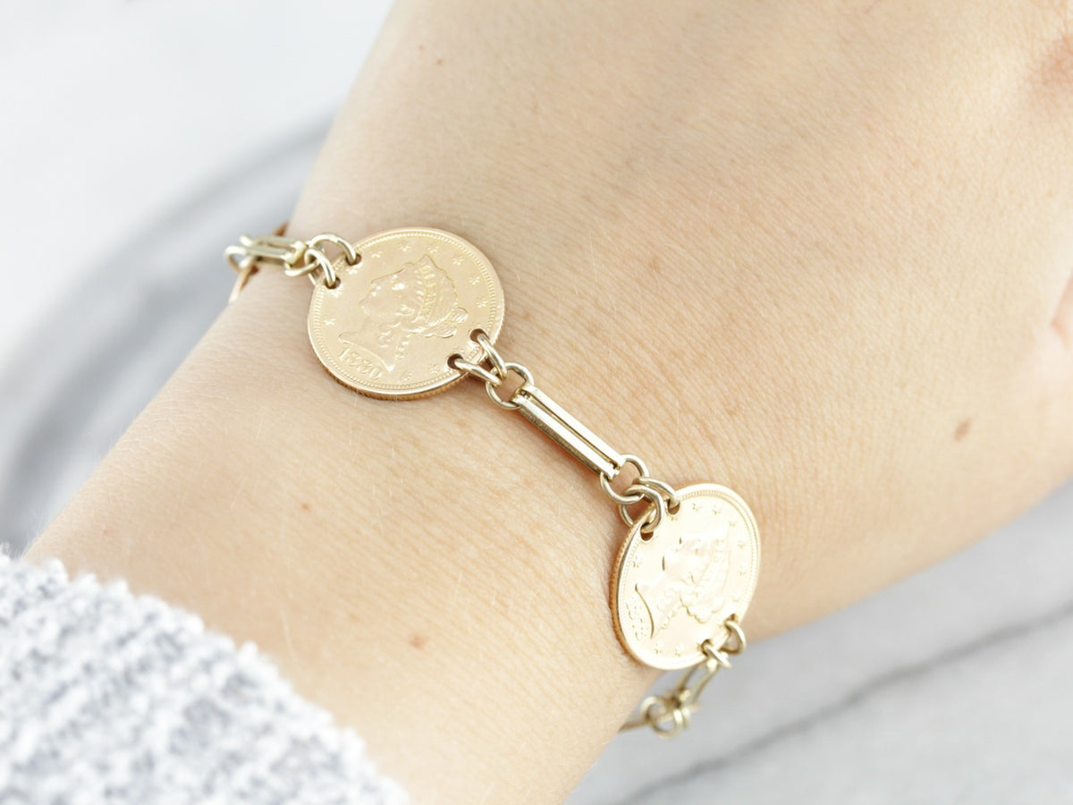 Signet Coin Gold Link Bracelet
