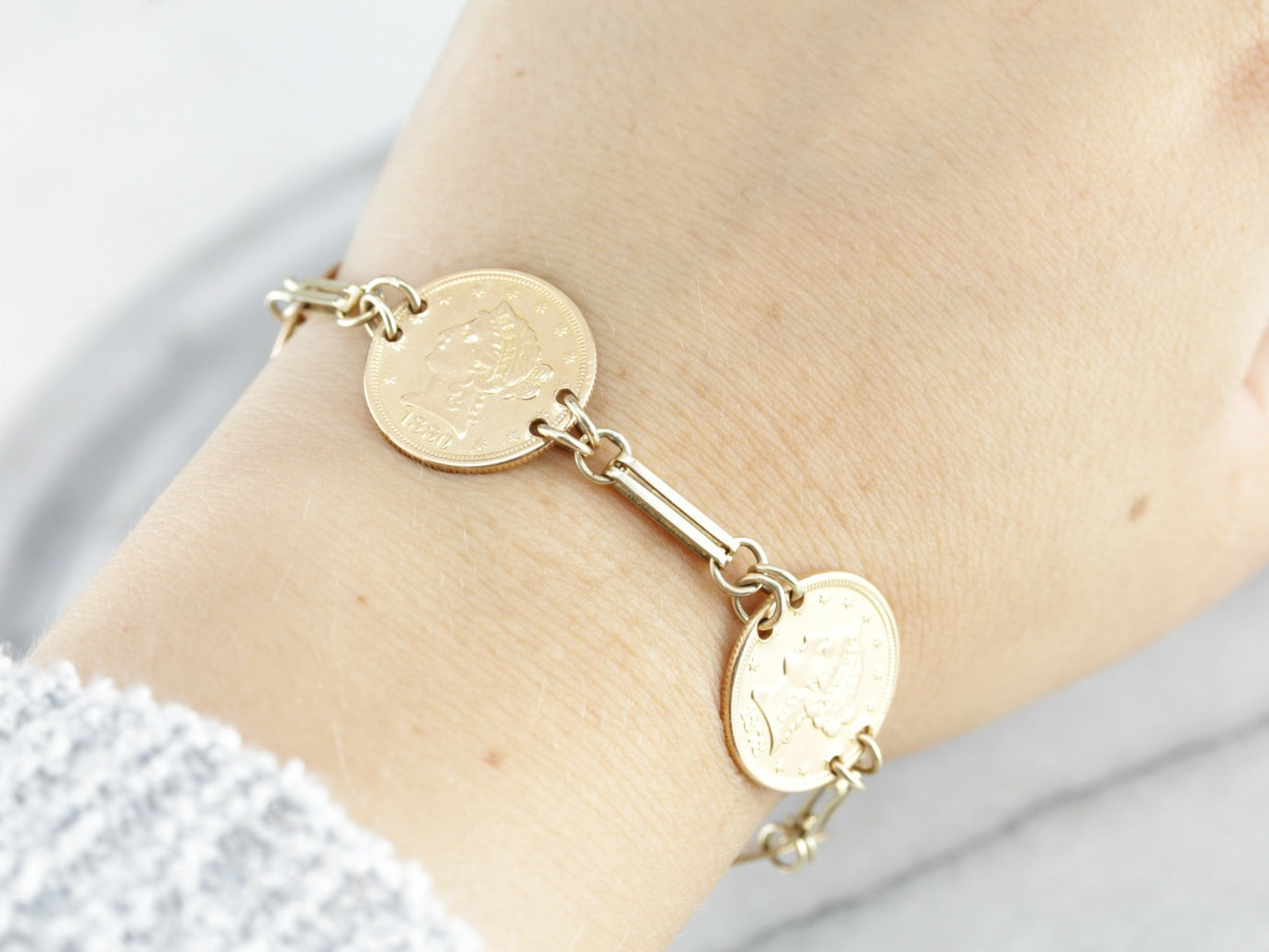 Signet Coin Gold Link Bracelet