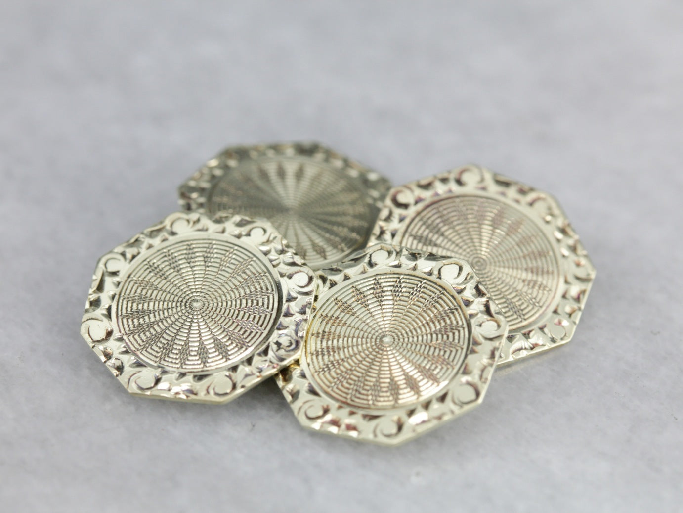 Vintage Engraved Octagonal Gold Cufflinks