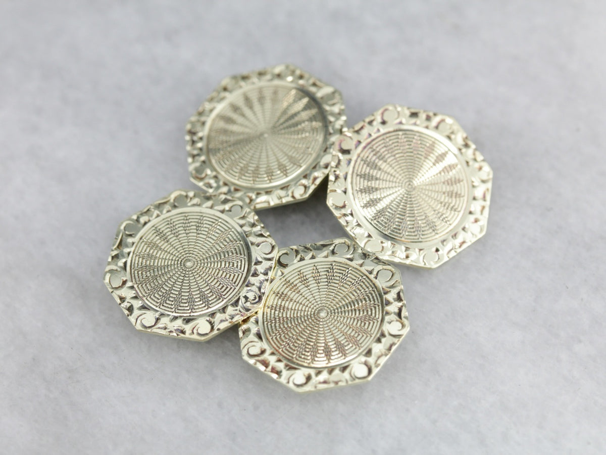 Vintage Engraved Octagonal Gold Cufflinks