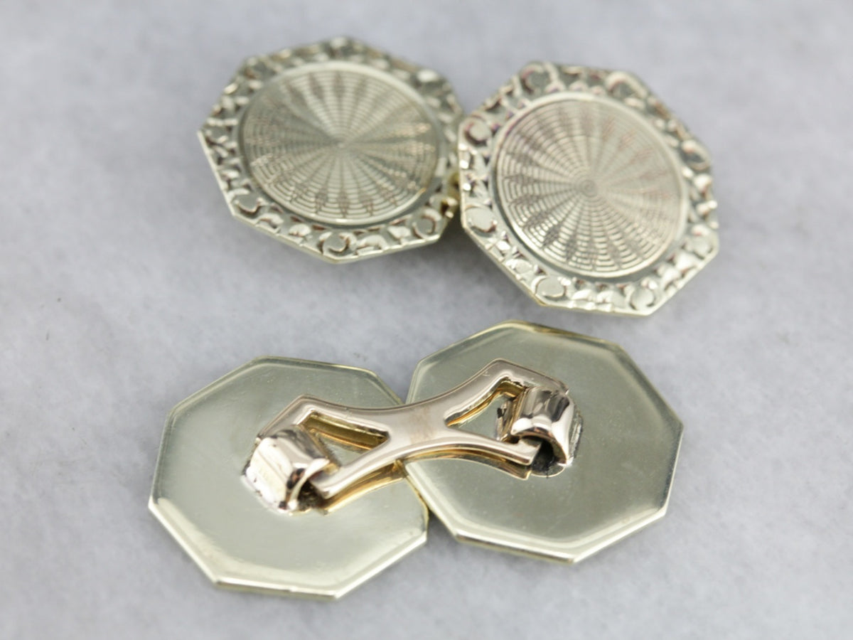 Vintage Engraved Octagonal Gold Cufflinks