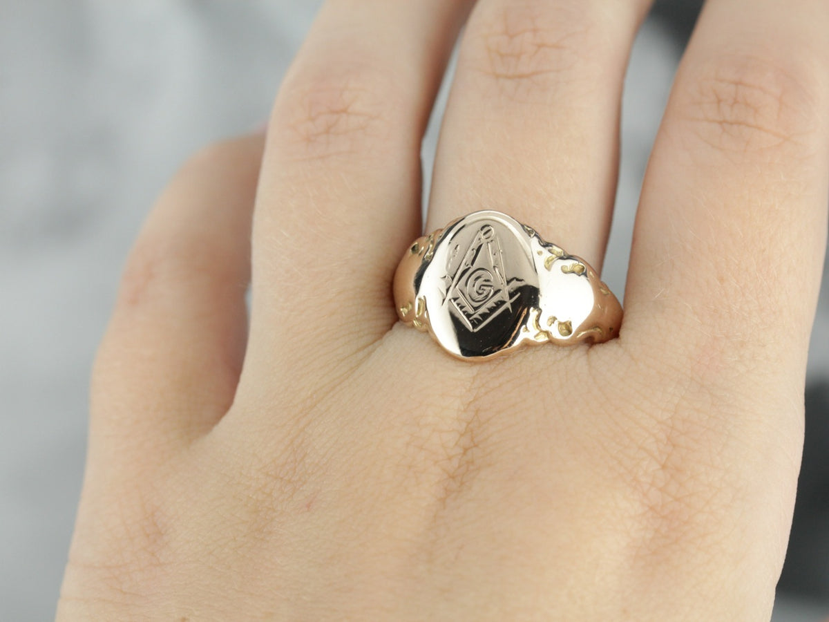 Antique Masonic Rose Gold Signet Ring
