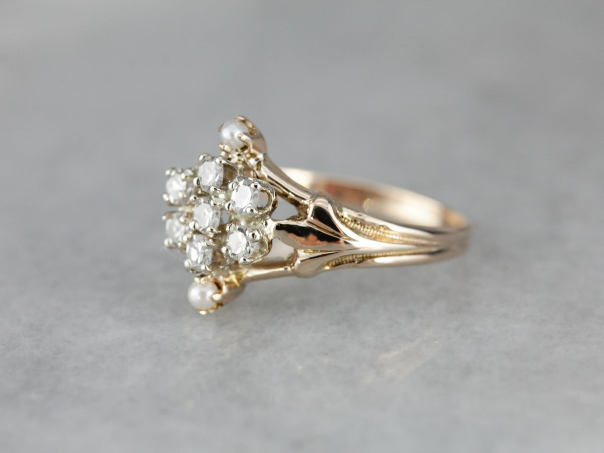 Diamond Cluster Seed Pearl Cocktail Ring