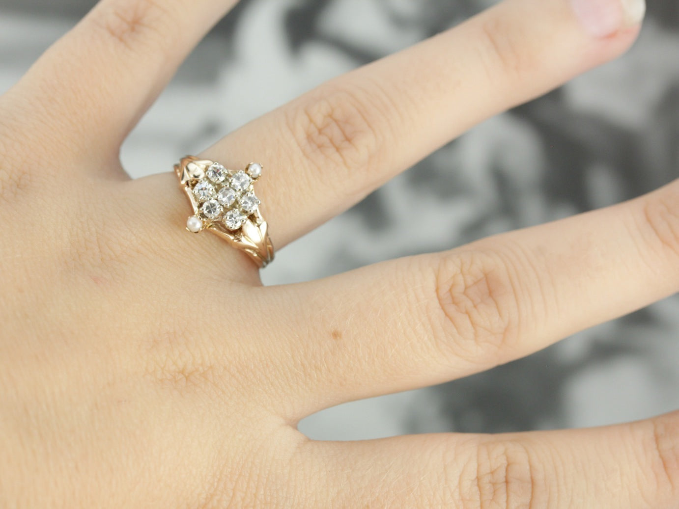 Diamond Cluster Seed Pearl Cocktail Ring