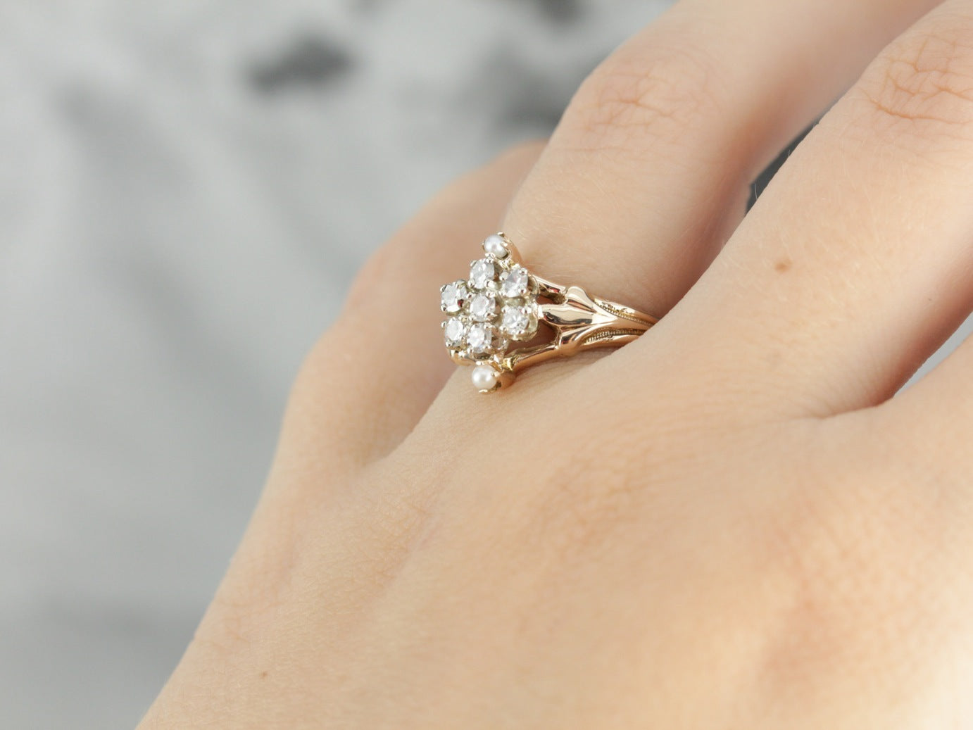 Diamond Cluster Seed Pearl Cocktail Ring