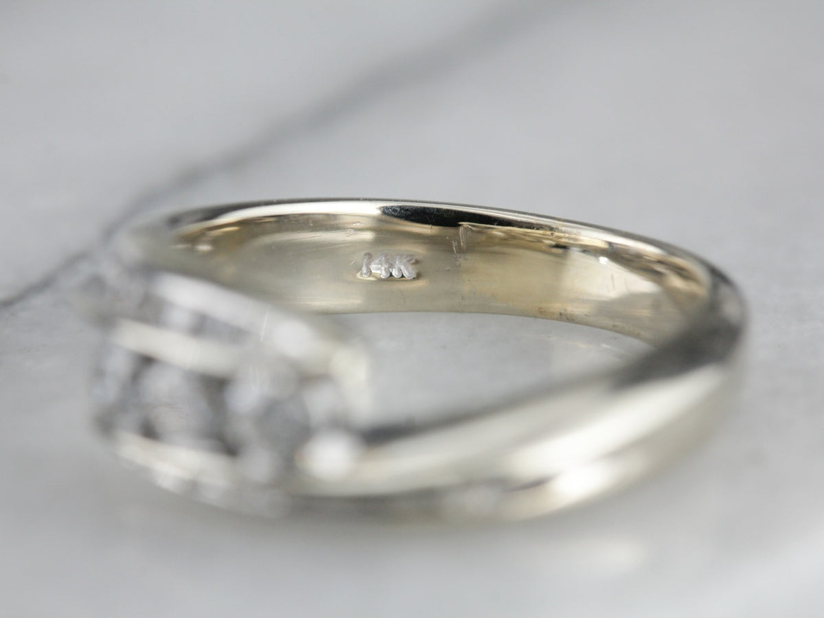 Three Diamond White Gold Bypass Ring