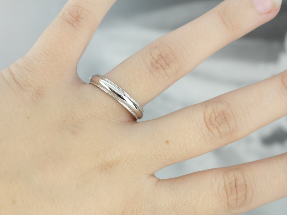 Sleek Milgrain Platinum Wedding Band