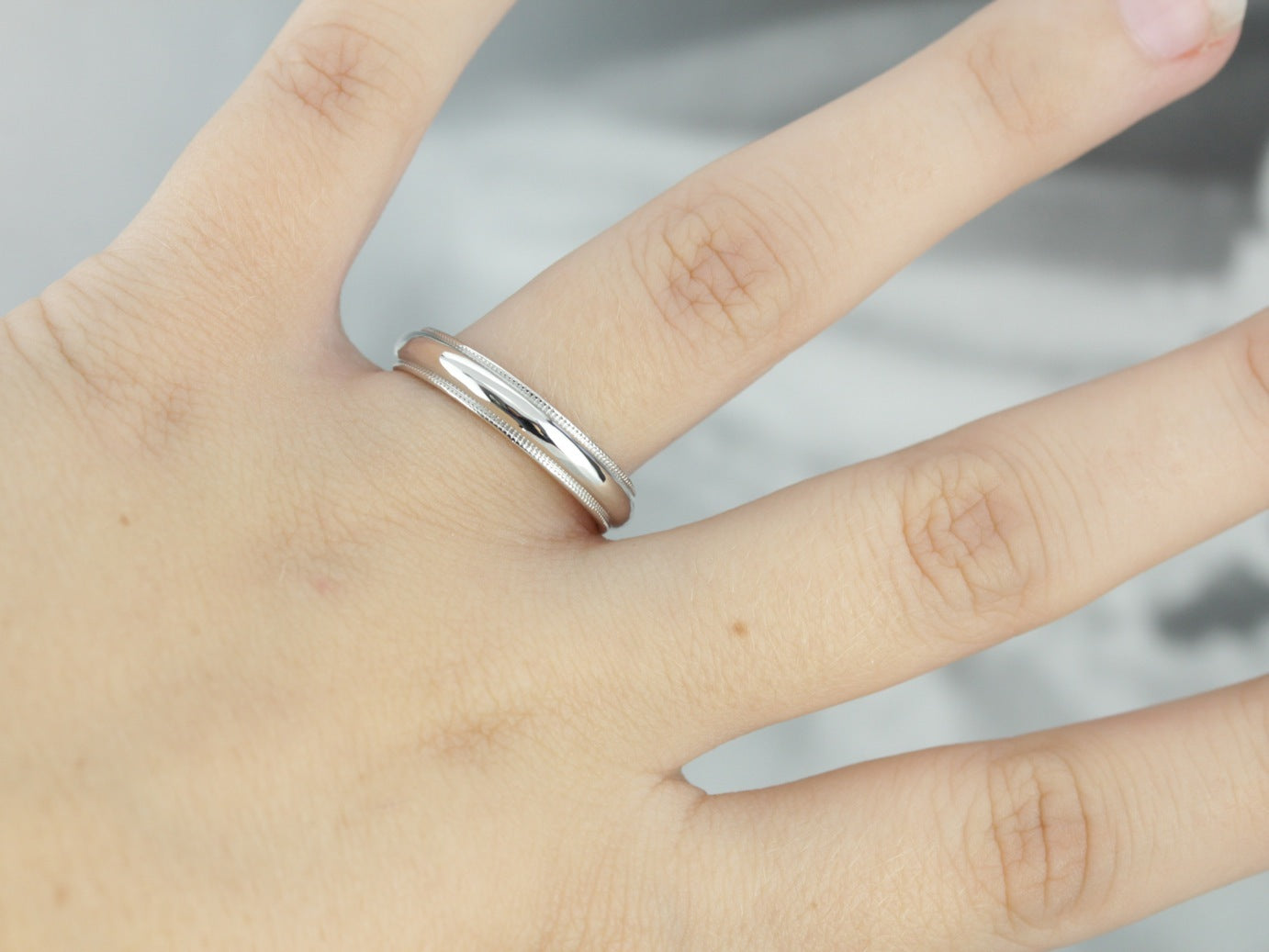 Sleek Milgrain Platinum Wedding Band