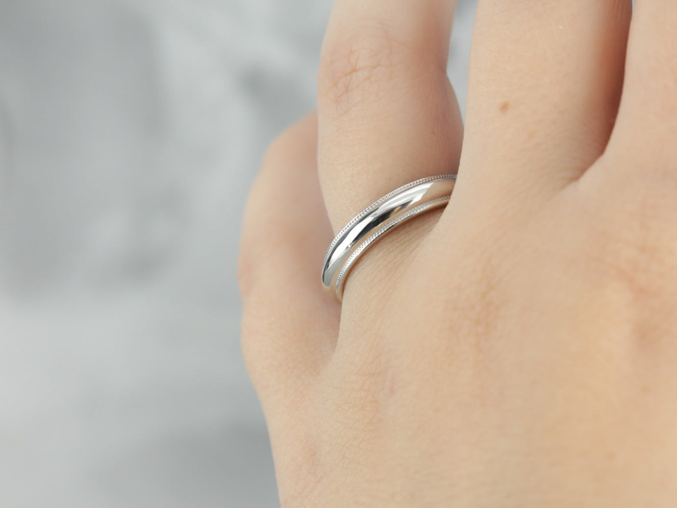 Sleek Milgrain Platinum Wedding Band