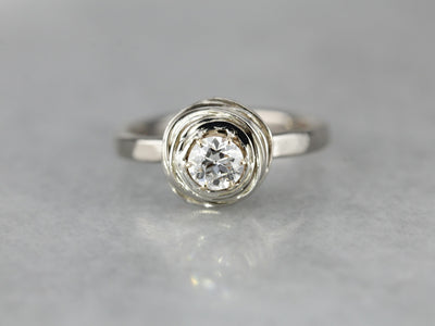 Modernist Diamond Nest Solitaire Engagement Ring