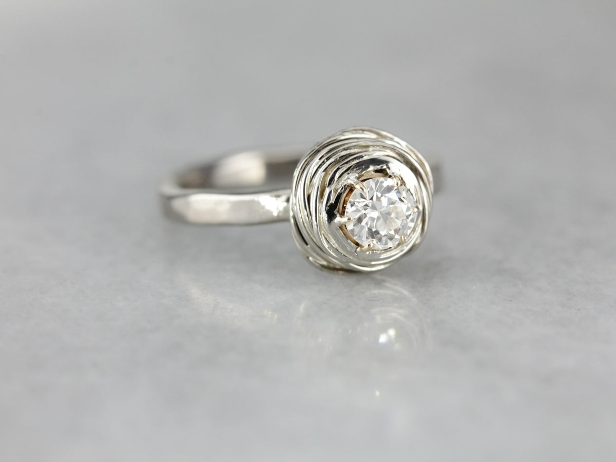 Modernist Diamond Nest Solitaire Engagement Ring