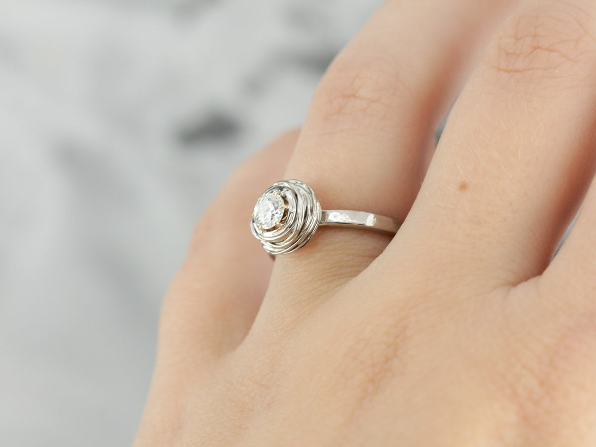 Modernist Diamond Nest Solitaire Engagement Ring